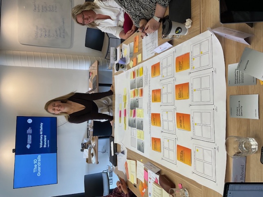 Marina Ritchie facilitating an AI workshop around a planning canvas